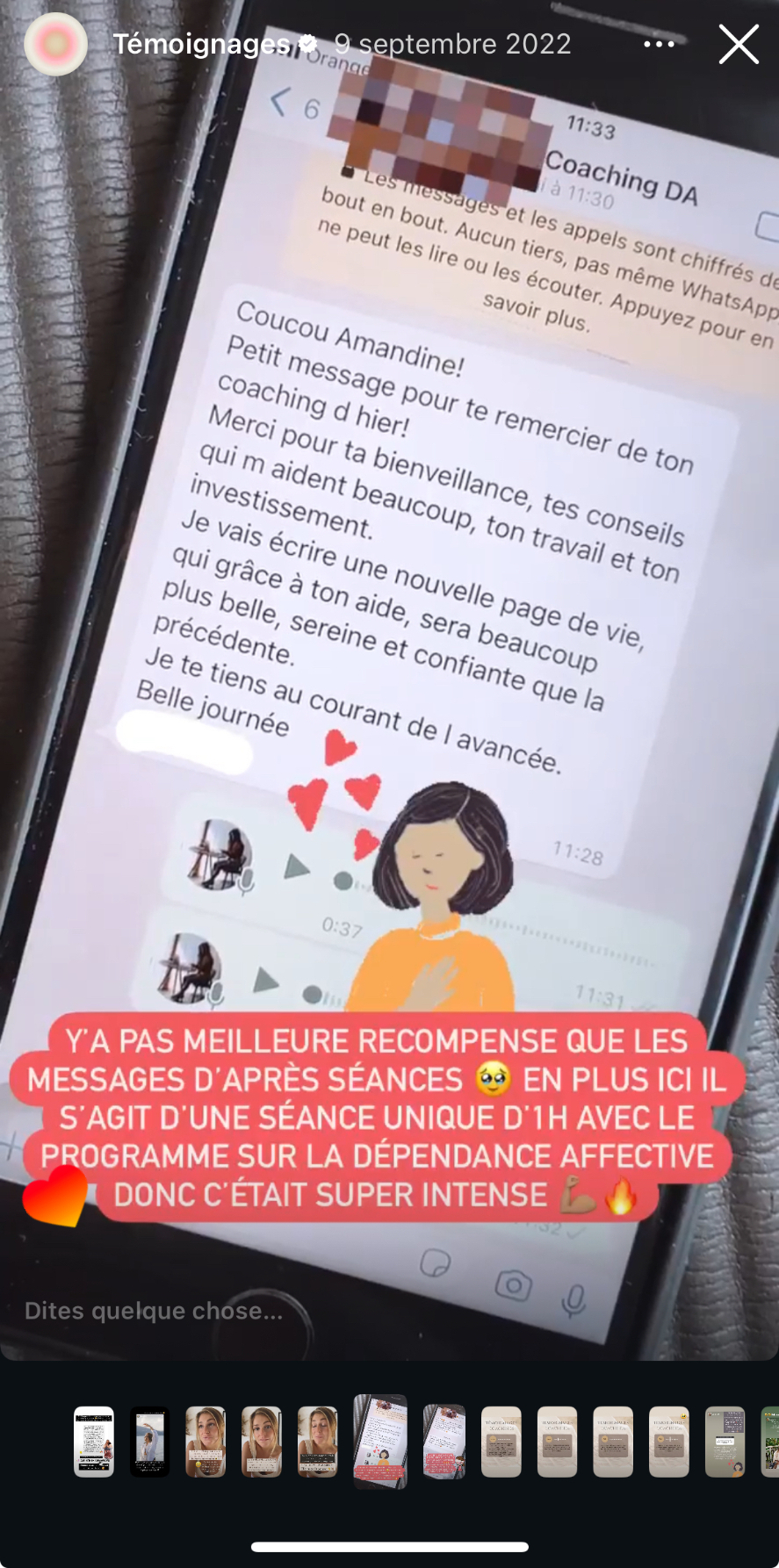 Merci pour ta bienveillance, tes conseils, ton travail. Je vais écrire une nouvelle page de vie beaucoup plus belle, sereine et confiante.